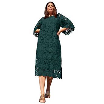 June + Vie Women's Plus Size Bell-Sleeve Lace Midi Dress