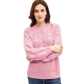 ellos Plus Size Pointelle Yoke Pullover Sweater
