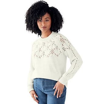 ellos Plus Size Pointelle Yoke Pullover Sweater