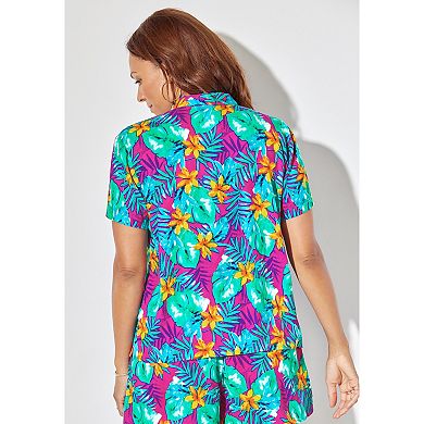 Swimsuits for All Women's Plus Size Button Front Beach Shirt