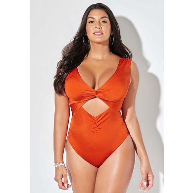 Swimsuits for All Women's Twist Knot Shimmer One Piece Swimsuit