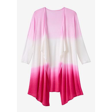Woman Within Plus Size Lightweight Ombrè Open Front Cardigan