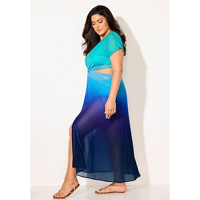 Swimsuits for All Women's Twist Front Mesh Cut-Out Cover Up Dress