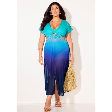Swimsuits for All Women's Twist Front Mesh Cut-Out Cover Up Dress