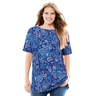 Woman Within Women's Plus Size Perfect Printed Short-Sleeve Boatneck Tunic
