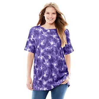 Woman Within Women's Plus Size Perfect Printed Short-Sleeve Boatneck Tunic