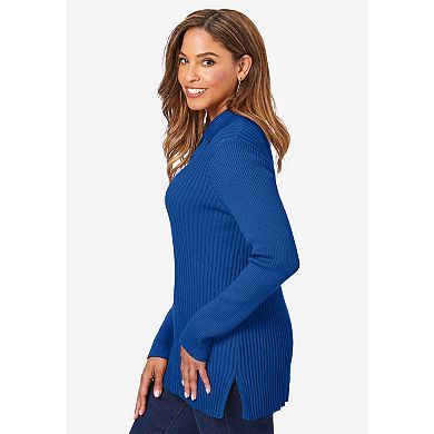 Jessica London Women's Plus Size Ribbed Collar Sweater