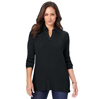 Jessica London Women's Plus Size Ribbed Collar Sweater