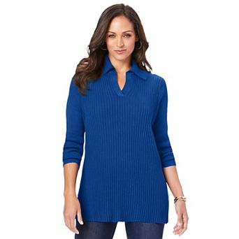 Jessica London Women's Plus Size Ribbed Collar Sweater