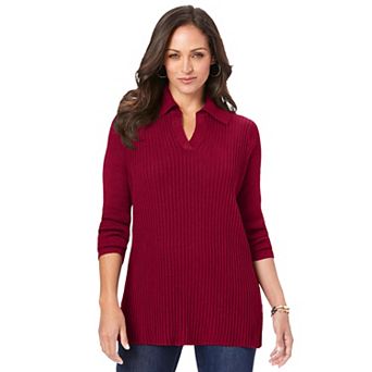 Jessica London Women's Plus Size Ribbed Collar Sweater