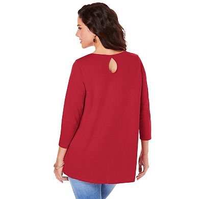 Roaman's Women's Plus Size Three Quarter Sleeve Swing Ultimate Tee
