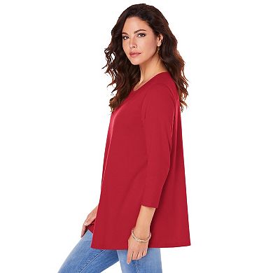 Roaman's Women's Plus Size Ultimate Three Quarter Sleeve Swing Tee