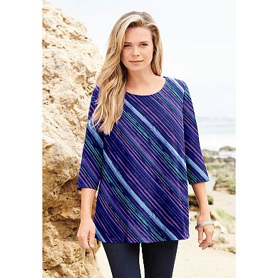 Roaman's Women's Plus Size Ultimate Three Quarter Sleeve Swing Tee