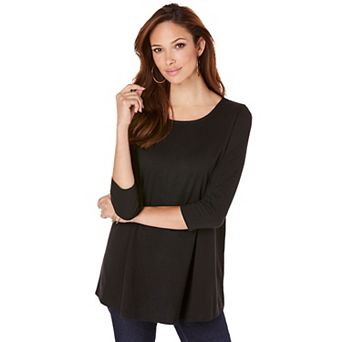 Roaman's Women's Plus Size Ultimate Three Quarter Sleeve Swing Tee