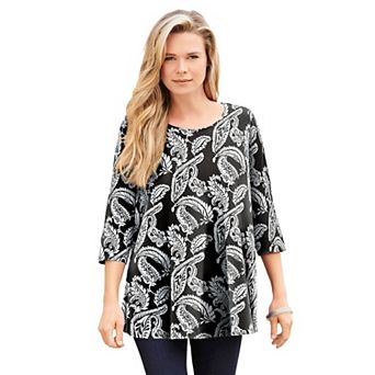 Roaman's Women's Plus Size Ultimate Three Quarter Sleeve Swing Tee
