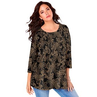 Roaman's Women's Plus Size Ultimate Three Quarter Sleeve Swing Tee