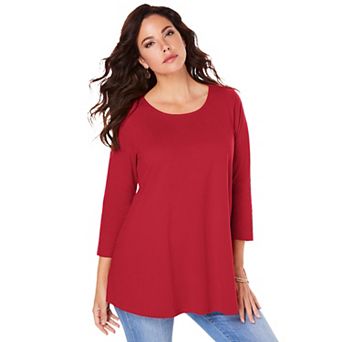 Roaman's Women's Plus Size Ultimate Three Quarter Sleeve Swing Tee