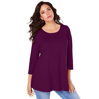 Roaman's Women's Plus Size Ultimate Three Quarter Sleeve Swing Tee