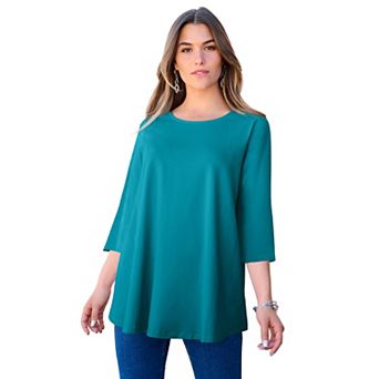 Roaman's Women's Plus Size Ultimate Three Quarter Sleeve Swing Tee