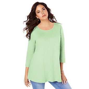 Roaman's Women's Plus Size Ultimate Three Quarter Sleeve Swing Tee