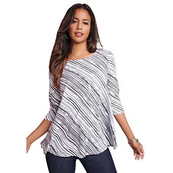 Roaman's Women's Plus Size Ultimate Three Quarter Sleeve Swing Tee