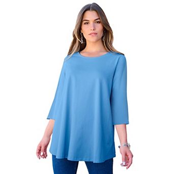Roaman's Women's Plus Size Ultimate Three Quarter Sleeve Swing Tee