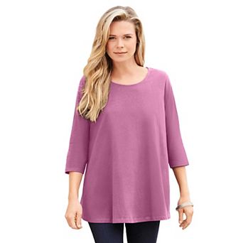 Roaman's Women's Plus Size Ultimate Three Quarter Sleeve Swing Tee