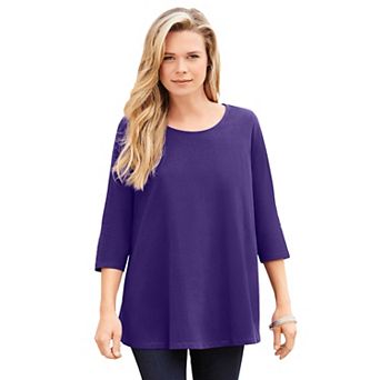 Roaman's Women's Plus Size Ultimate Three Quarter Sleeve Swing Tee