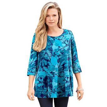 Roaman's Women's Plus Size Ultimate Three Quarter Sleeve Swing Tee