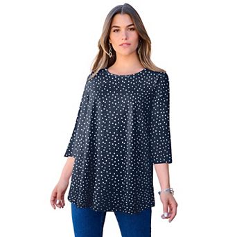 Roaman's Women's Plus Size Ultimate Three Quarter Sleeve Swing Tee