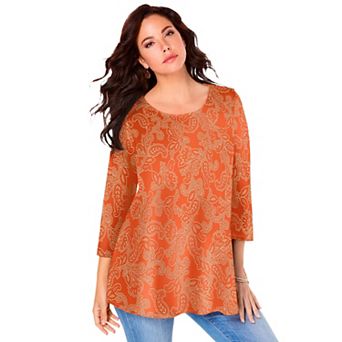 Roaman's Women's Plus Size Ultimate Three Quarter Sleeve Swing Tee