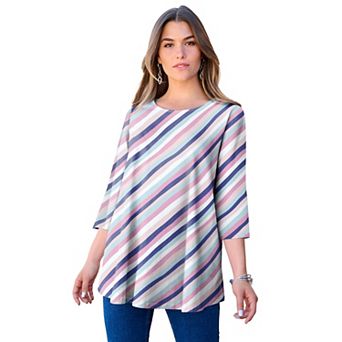 Roaman's Women's Plus Size Ultimate Three Quarter Sleeve Swing Tee
