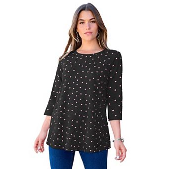 Roaman's Women's Plus Size Ultimate Three Quarter Sleeve Swing Tee
