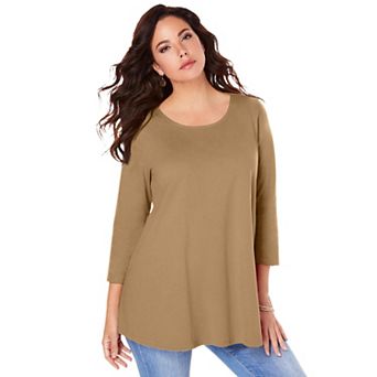 Roaman's Women's Plus Size Ultimate Three Quarter Sleeve Swing Tee