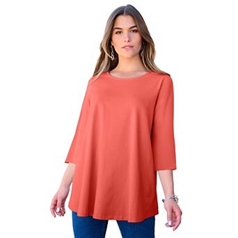 Roaman's Women's Plus Size Ultimate Three Quarter Sleeve Swing Tee
