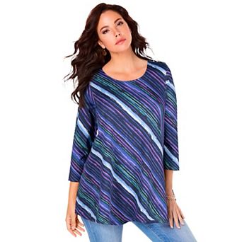 Roaman's Women's Plus Size Ultimate Three Quarter Sleeve Swing Tee