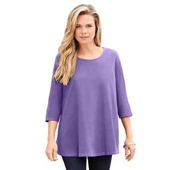 Roaman's Women's Plus Size Ultimate Three Quarter Sleeve Swing Tee