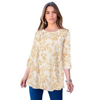 Roaman's Women's Plus Size Ultimate Three Quarter Sleeve Swing Tee