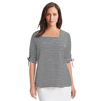 Jessica London Women's Plus Size Stretch Cotton Tie Sleeve Square Neck Tee