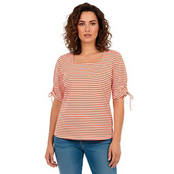 Jessica London Women's Plus Size Stretch Cotton Tie Sleeve Square Neck Tee