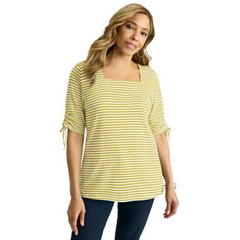 Jessica London Women's Plus Size Stretch Cotton Tie Sleeve Square Neck Tee