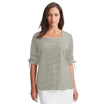 Jessica London Women's Plus Size Stretch Cotton Tie Sleeve Square Neck Tee
