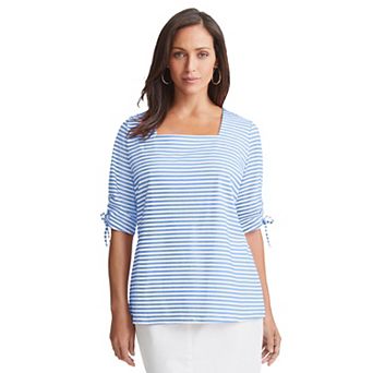 Jessica London Women's Plus Size Stretch Cotton Tie Sleeve Square Neck Tee