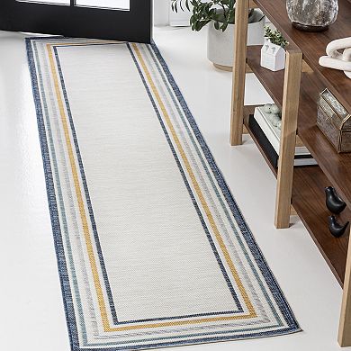 Pollux Classic Coastal Mitred Stripe Reversible Machine-washable Indoor/outdoor Area Rug