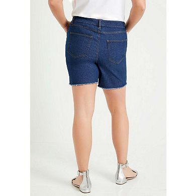 June & Vie Women's Plus Size Raw Hem June Fit Denim Shorts