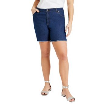 June & Vie Women's Plus Size Raw Hem June Fit Denim Shorts