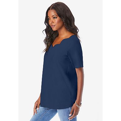 Roaman's Women's Plus Size Ultimate Scalloped Scoop Neck Tee
