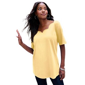 Roaman's Women's Plus Size Ultimate Scalloped Scoop Neck Tee