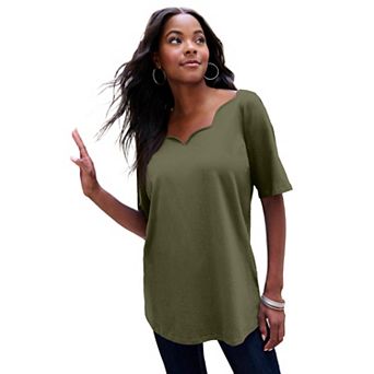 Roaman's Women's Plus Size Ultimate Scalloped Scoop Neck Tee