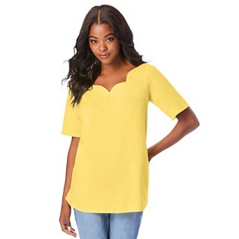 Roaman's Women's Plus Size Scalloped Scoop Neck Ultimate Tee